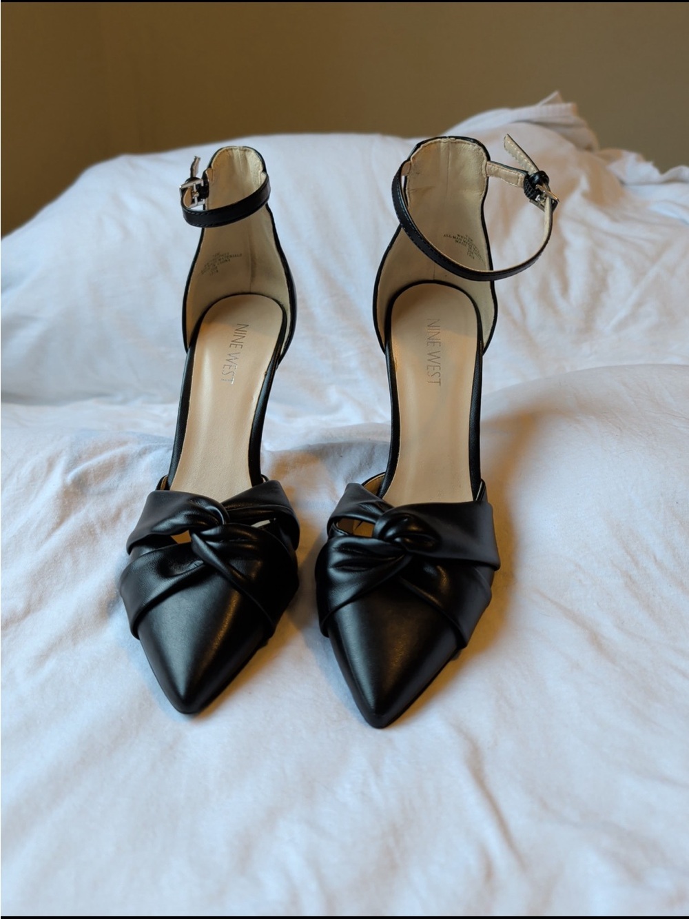 Nine West Black Knotted Ankle-Strap Pointed-Toe Heels - SIZE 7.5